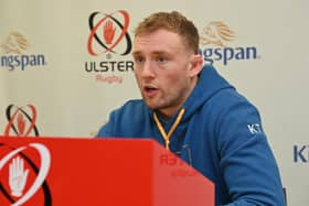Ulster’s lock Kieran Treadwell pictured discussing the upcoming BKT United Rugby Championship Round 9 fixture against Leinster at RDS Arena