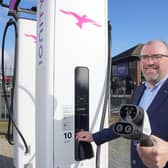 Kennedy Centre Belfast has announced that Northern Ireland’s largest ultra-rapid charging station is now available to use on site. Pictured is Kennedy centre manager, John Jones, with the new IONITY Charging Station