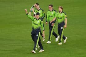 Ireland players celebrate following the Twenty20 World Cup win over England