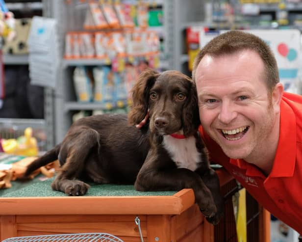Along with a record year of sales, Jollyes is set to open its 99th store at Connswater Shopping Centre in Belfast. Pictured are Jollyes CEO Joe Wykes with spaniel puppy Teddy