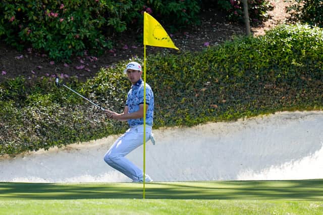 Northern Ireland's Tom McKibbin reacts after missing a putt on the 12th hole during his Masters debut round. (Photo by AP/Eric Gay)