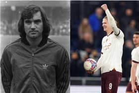 George Best (PIC: Pacemaker Press) scored six goals against Northampton Town for Manchester United in 1970 and Erling Haaland (PIC: PA) netted five times on Tuesday evening against Luton Town