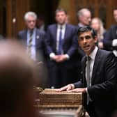 Prime Minister Rishi Sunak making a statement about the Northern Ireland (NI) Protocol in the House of Commons in London on February 27, 2023