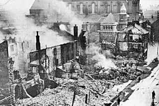 The area around St Anne's Cathedral in Belfast after it was badly damaged in the Belfast Blitz of 1941.