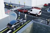 An artist's impression of the Banbridge intersection's new layout, with traffic travelling north and south giving way to vehicles going east and west.