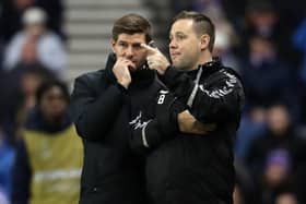 Former Rangers manager Steven Gerrard and first team coach Michael Beale during the UEFA Europa League at Ibrox in 2018