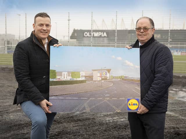 Lidl Northern Ireland digs in to create new £7m flagship store in South Belfast. Pictured are Ivan Ryan, regional managing director, Lidl Northern Ireland and Gerard McClelland, chief executive, Ganson UK