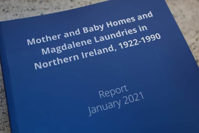 The research report on Mother and Baby Homes and Magdalene laundries in Northern Ireland at Stormont following its publication. Picture date: Tuesday January 26, 2021.