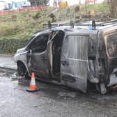 One of the vehicles damaged in an arson attack in the Old Saintfield Road area of Carryduff on Wednesday night