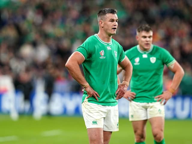 Ireland's Johnny Sexton (left) looks dejected after defeat in the Rugby World Cup 2023 quarter final match at Stade de France, Saint-Denis. PIC: Gareth Fuller/PA Wire