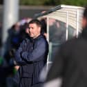 Linfield manager David Healy looks on during the 2-2 draw with Carrick Rangers. (Photo by Desmond Loughery/Pacemaker Press)