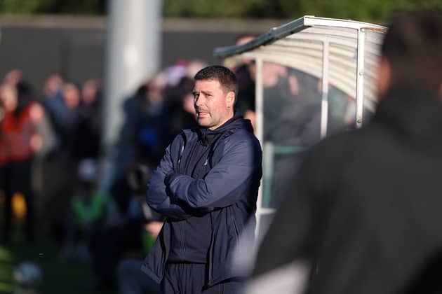 Linfield manager David Healy looks on during the 2-2 draw with Carrick Rangers. (Photo by Desmond Loughery/Pacemaker Press)