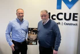 Carrickfergus company, McCue has been recognised for its increasing commitment to environmental and sustainable practices in the latest Northern Ireland Environmental Benchmarking Survey, receiving the highest available accolade, the platinum award. Pictured are Gary Purdy, managing director and Jim Lacey, HSEQ manager