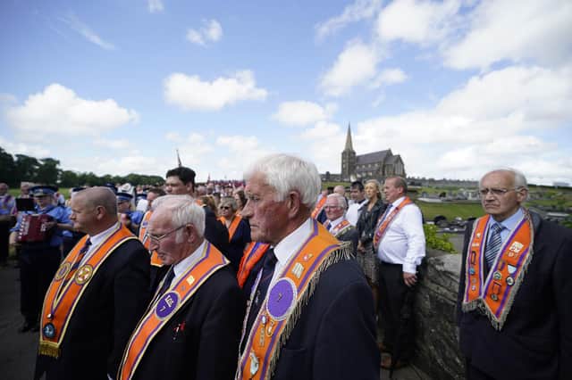 Orange men during the 25th anniversary Drumcree parade in Portadown, Co. Armagh. Photo: Niall Carson/PA Wire