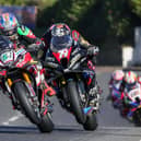 Glenn Irwin (Nitrous Competitions Racing Ducati) leads Storm Stacey (GRYD Racing BMW) at the North West 200 in May.  (Photo by David Maginnis/Pacemaker Press)