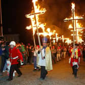 Members of the Cliffe Bonfire Society parading flaming crosses through the streets of Lewes, East Sussex, to celebrate the foiling of Guy Fawkes' gunpowder plot to destroy Parliament in 1605. Modern villains such as Donald Trump and Vladimir Putin also now get burnt in effigy as a form of peaceful protest. Picture: PA Photo/Chris Ison