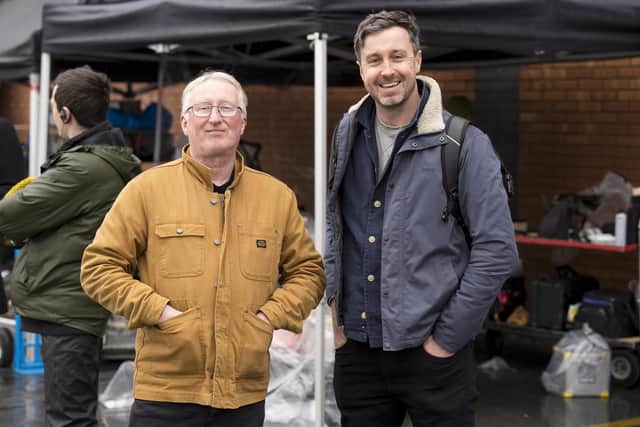 Colin Bateman on the set of Dead and Buried with Ben McGrath, executive producer