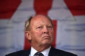NEWTOWNARDS, NORTHERN IRELAND - JUNE 18: Traditional Unionist Voice party leader Jim Allister attends an anti-Northern Ireland Protocol protest rally on June 18, 2021 in Newtownards, Northern Ireland. (Photo by Charles McQuillan/Getty Images)