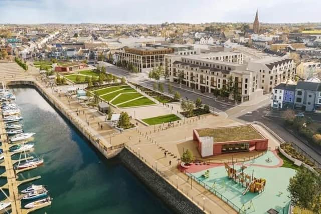 An impression of how the full £60m Queen's Parade development on Bangor seafront is supposed to look. Image: Bangor Marine