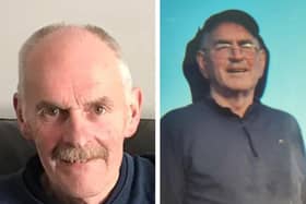 Left, Samuel Holmes, 75, and right, Desmond Holmes, 82, who both died following a road crash in Frosses Road near Ballymoney, Co Antrim on Friday