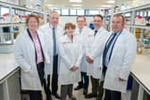 Pictured are Professor Helen McCarthy, chief scientific and technology adviser, Professor Liam Maguire, Pro Vice-Chancellor Research at Ulster University, Economy Minister Dr Caoimhe Archibald, Professor Sir Ian Greer, President and Vice-Chancellor at Queen's University Belfast, Professor Gavin Andrews, head of the school of Pharmacy at Queen’s University Belfast and iPHARMA lead and Professor Chris McConville, Professor of Biomedical Innovation at Ulster University and Deputy Lead for iPHARMA