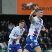 Linfield defender Ben Hall celebrates after opening the scoring in the BetMcLean Cup final against Portadown