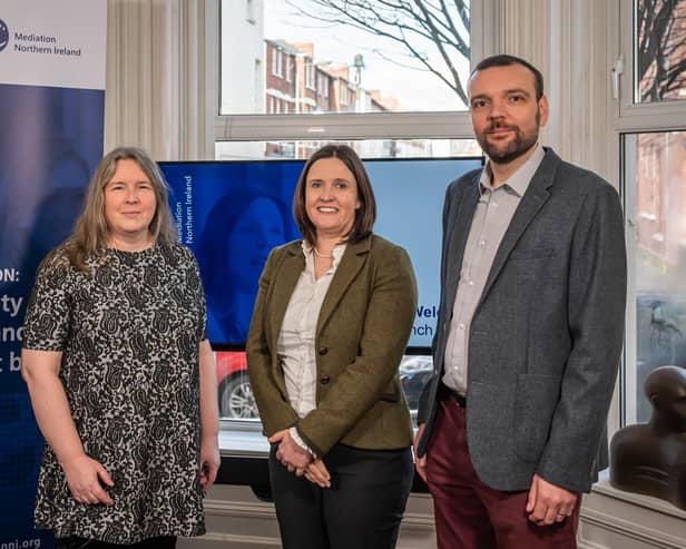 Enda Young (Managing Director of Mediation NI), Laurie Randall (Mediation and Development Director), Dr Catherine Turner (Chair of the Board), Rob Colwell (Operations Director)