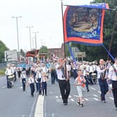 The Battle of the Somme memorial parade passes through east Belfast on Saturday evening.