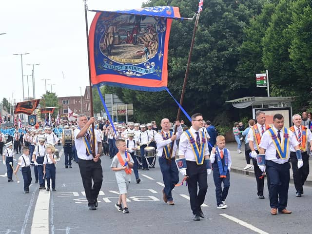 The Battle of the Somme memorial parade passes through east Belfast on Saturday evening.