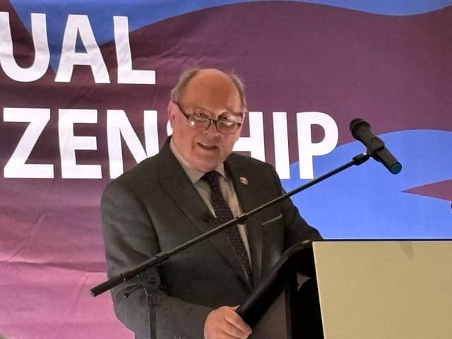 TUV leader Jim Allister speaking at his party conference in Kells, where he announced a deal with Reform UK for the General Election.