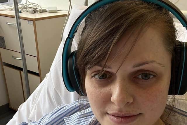 Leah Kitchen in hospital recovering from major open heart surgery