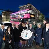 Translink has unwrapped details of its popular late-night bus and train Christmas Nightmover services operating on Friday and Saturday nights from November 24. Pictured are  Laurence Tingson, Linen Quarter Bid, Damien Corr Cathedral Quarter Bid, Joel Neill Hospitality Ulster, Callum Craig, Belfast One Bid, Boyd Sleator, Free the Night, Damian Bannon area manager Translink. Front: Holly Sleator, Free the Night, Christopher McCausland, Value Cab, Clare Guinness (CEO) Belfast Chamber, Chris Conway CEO Translink, Anne McMullen, Visit Belfast and William McCausland fona CAB