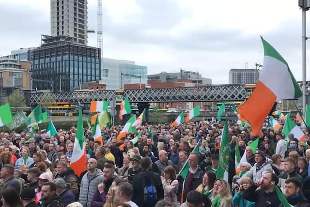 Part of the crowd by the Liffey in central Dublin (Credit: Gript Media, www.gript.ie)