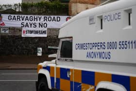 A PSNI vehicle at the Garvaghy Road. Pic: Brian Lawless/PA Wire
