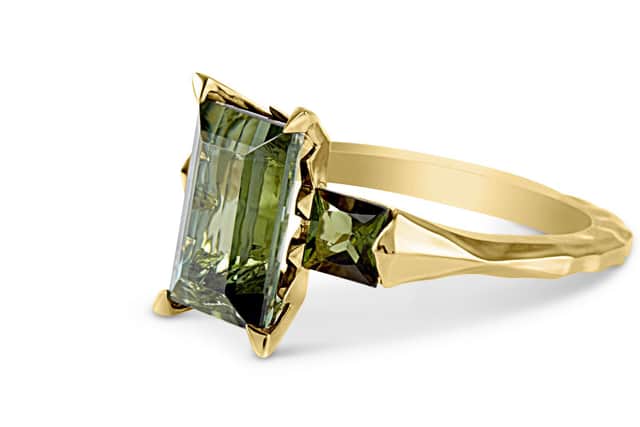Kasun London 18ct Yellow Gold & Green Tourmaline Ring, £2,188, available from Kasun.