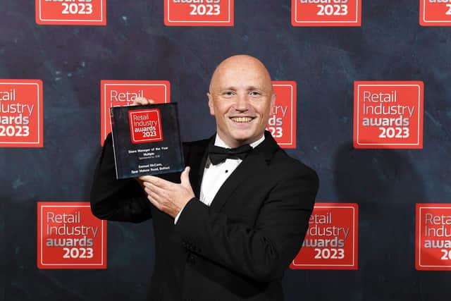 Samuel McCann, store manager at SPAR Malone Road won the award for Store Manager of the Year for the second time at the Retail Industry Awards 2023