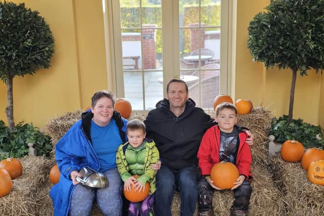 Nicola Shaw, who had a stroke at 44,  with husband  Darren with sons Noah and Dylan.