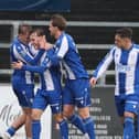 Senan Devine celebrates scoring against Crusaders last weekend. (Photo by Desmond Loughery/Pacemaker Press)