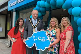 Northern Ireland’s local cancer charity, Cancer Focus NI, has opened a brand-new store in Lisburn city centre. Pictured are Tara Lamb, chartered architect and owner of LAM Architects,  mayor of Lisburn & Castlereagh City Council, Cllr Andrew Gowan, Angela McGrath, director of Retail at Cancer Focus NI, Fiona Cullen, Cancer Focus NI shop manager (Lisburn)