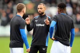 Rangers' Kemar Roofe (centre) with team-mates before a cinch Premiership match. (Photo by Robert Perry/PA Wire).