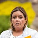 Sinn Fein's Deirdre Hargey speaking to the media following a meeting with the head of the Northern Ireland Civil Service, Jayne Brady, at Stormont Castle in Belfast. Picture date: Thursday August 17, 2023. Photo: Liam McBurney/PA Wire