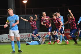 Linfield players celebrate during a 2-0 win over Ballymena United