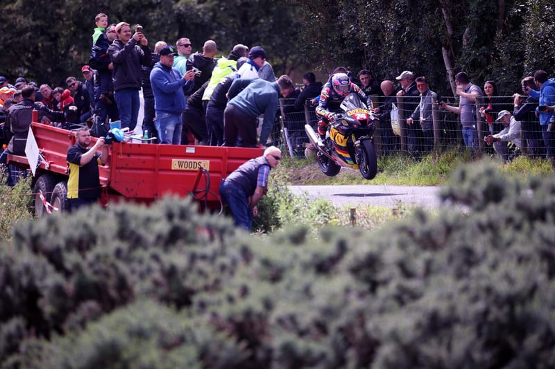 Davey Todd (Milenco by Padegtt's Honda) leaps Lagge Jump during the Open race at Armoy