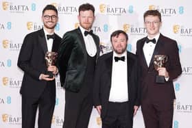 Tom Berkeley (left), Seamus O'Hara, James Martin and Ross White (right) pose with the award for British Short Film Award for An Irish Goodbye in the press room at the 76th British Academy Film Awards held at the Southbank Centre's Royal Festival Hall in London.