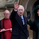 King Charles III and Queen Camilla arrive for the Easter Mattins Service at St George's Chapel at Windsor Castle in Berkshire