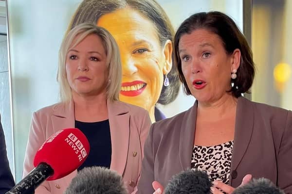 Sinn Fein spent over twice as much as their nearest spending rival in the May 2022 Assembly election. Sinn Fein leader, Mary Lou McDonald (right) and deputy leader Michelle O'Neill, left.