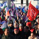 Public sector workers walk from the picket line at the Royal Victoria Hospital to a rally at Belfast City Hall, as an estimated 150,000 workers take part in walkouts over pay across Northern Ireland. Picture date: Thursday January 18, 2024. Photo: Liam McBurney/PA Wire