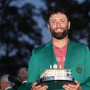 Spain's Jon Rahm poses with the Masters trophy after winning the 2023 tournament at Augusta National