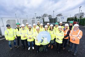 Hillsborough construction firm, Graham supports NI Water’s ambitious sustainability goals with completion of £6.9m battery energy storage system in south Antrim. Pictured are Graham, NIW, Scotts Electrical Services and ARUP representatives