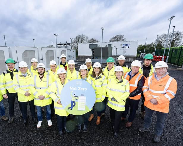 Hillsborough construction firm, Graham supports NI Water’s ambitious sustainability goals with completion of £6.9m battery energy storage system in south Antrim. Pictured are Graham, NIW, Scotts Electrical Services and ARUP representatives